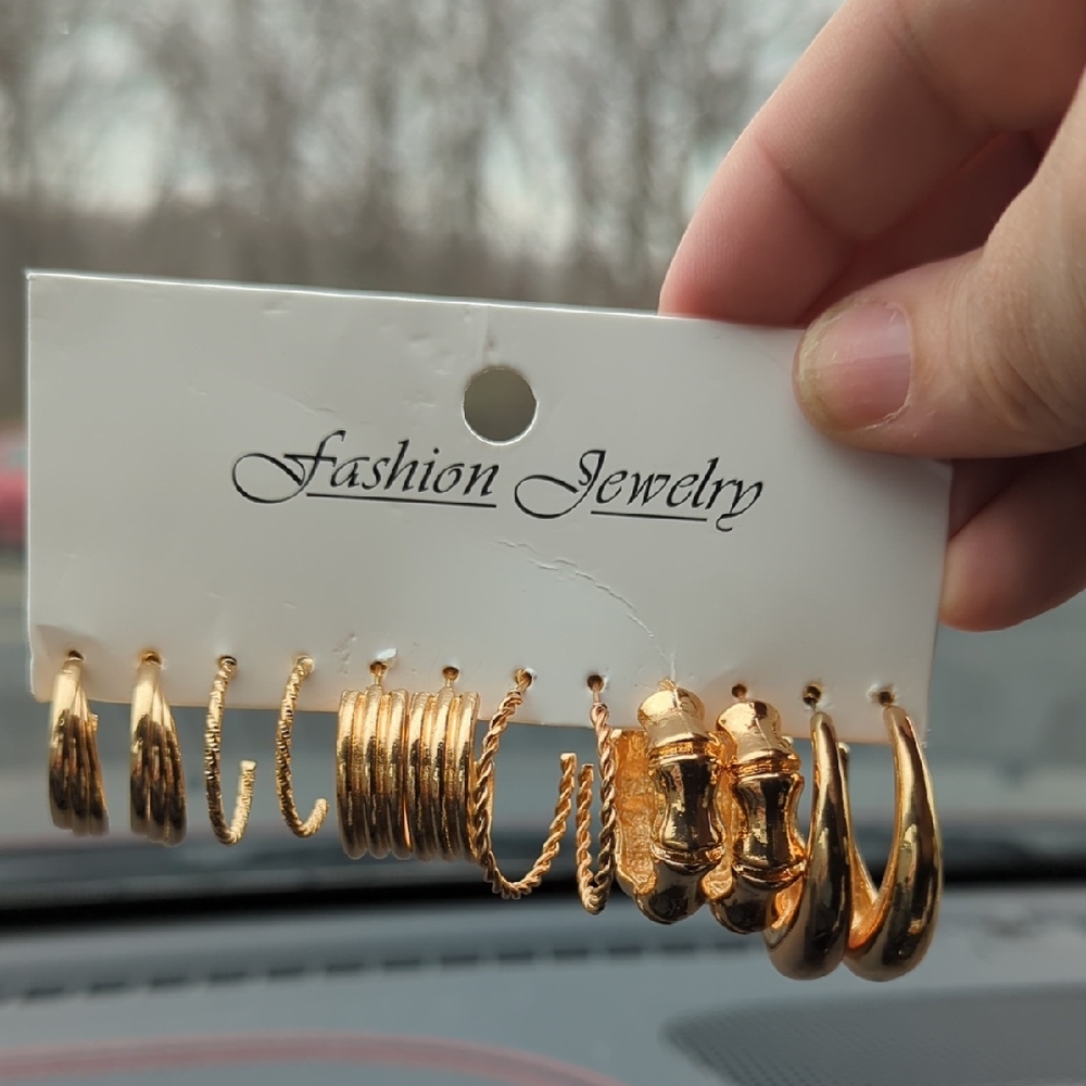 Fashion Jewelry Gold Tone Hoop Earring Set - 6 Pairs